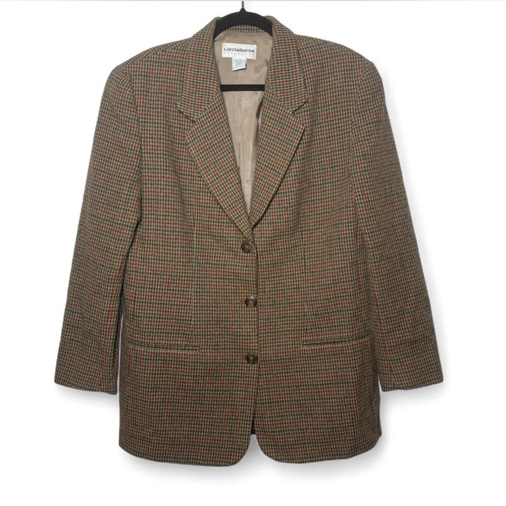 Liz Claiborne Wool Blend Plaid Blazer Jacket Size 10 Y2K Classic